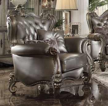 Versailles Chair 56822 in Silver PU & Antique Platinum by Acme [AMAC-56822 Versailles]