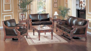 Vintage Inspired Dark Brown Bycast Leather Living Room Set [AMS-11-5885]