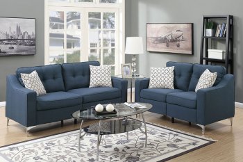 F6893 Sofa & Loveseat Set in Navy Fabric by Poundex [PXS-F6893 Navy]