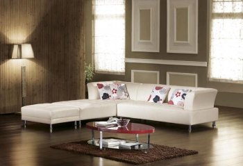 Off-White Bonded Leather Modern Sectional Sofa Set w/Metal Legs [VGSS-2802 Off-White]