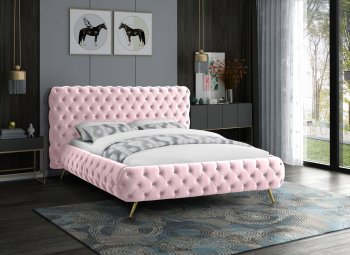 Delano Bed in Pink Velvet Fabric by Meridian w/Options [MRB-Delano Pink]