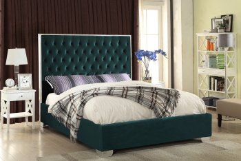 Lexi Upholstered Bed in Green Velvet Fabric - Meridian w/Options [MRB-Lexi Green]