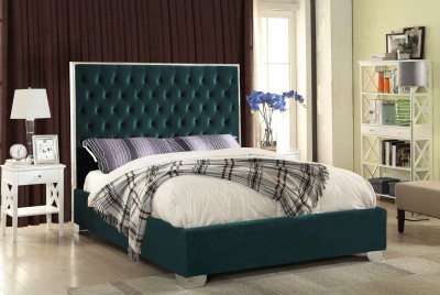 Lexi Upholstered Bed in Green Velvet Fabric - Meridian w/Options