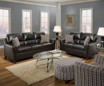 Chocolate Bonded Leather Modern Sofa & Loveseat Set w/Wood Legs [UDS-6417-Chocolate]