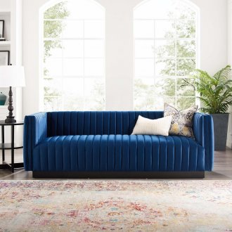 Conjure Sofa in Navy Velvet Fabric by Modway w/Options