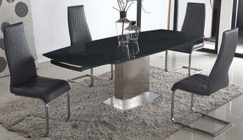 Mavis Dining Table 5Pc Set Grey Glass - Chintaly w/Cheryl Chairs [CYDS-Mavis-Сheryl]