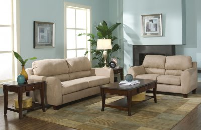 Sage Microfiber Modern Living Room w/Super-Soft Pub Back Pillows