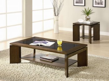 Dark Oak Finish Black Glass Top Coffee Modern Table w/Options [CRCT-701338]