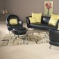 Black & Yellow Bonded Leather Modern Sofa w/Optional Items