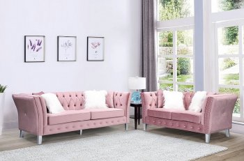 LCL-004 Sofa & Loveseat Set in Pink Velvet [BDS-LCL-004 Pink]