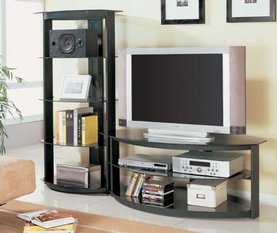 Oval Shape Contemporary Tv Stand With Glass Shelves