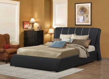 B190 Upholstered Bed in Black w/White Piping [EGB-B190]