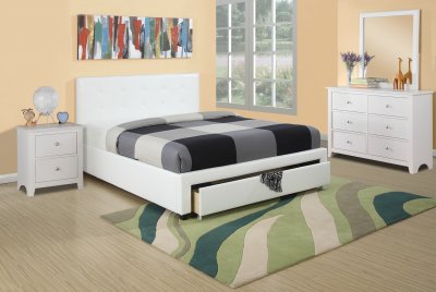 F9314 Bedroom Set by Boss w/ White Faux Leather Upholstered Bed