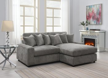 Tavia Sectional Sofa LV01882 in Gray Corduroy Fabric by Acme [AMSS-LV01882 Tavia]