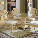 Antique White Traditional 5PC Dining Set w/Round Clear Glass Top