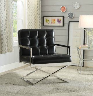 Rafael Accent Chair 59776 in Black PU & Stainless Steel by Acme