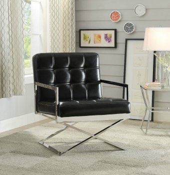 Rafael Accent Chair 59776 in Black PU & Stainless Steel by Acme [AMAC-59776-Rafael]