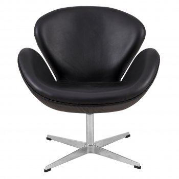 Swan Lounge Chair SW29BLL in Black Leatherette by LeisureMod [LMCC-SW29BLL-Swan Black Leather]