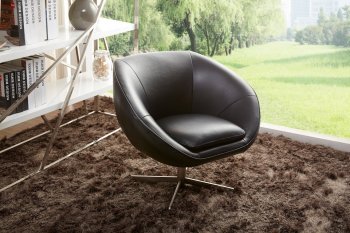 Dolly Swivel Chair in Black Leather/Split by Beverly Hills [BHAC-Dolly Black]