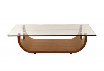 Saly Coffee Table in Walnut w/Glass Top & Options by Whiteline [WLCT-Saly Walnut]