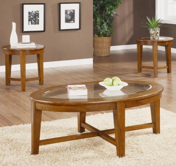 Warm Light Brown Finish Modern 3Pc Coffee Table Set w/Glass Tops [CRCT-701512]