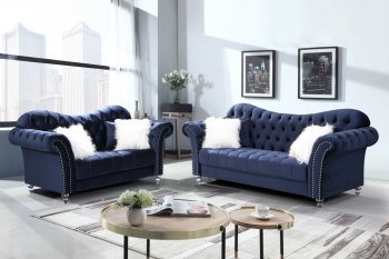 LCL-006 Sofa & Loveseat Set in Navy Blue Velvet [BDS-LCL-006 Navy Blue]