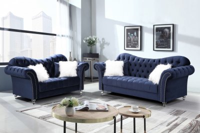 LCL-006 Sofa & Loveseat Set in Navy Blue Velvet