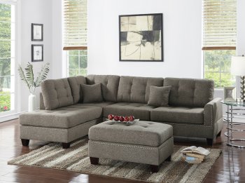 F6504 Sectional Sofa in Coffee Fabric by Boss w/ Ottoman [PXSS-F6504 Coffee]