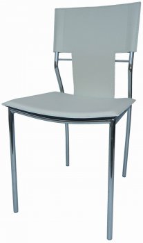 Set of 4 White Leatherette Modern Dining Chairs w/Metal Legs [GRDC-A-009-White]