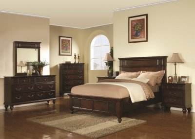 Dark Cherry Finish Traditional Bedroom w/Optional Items