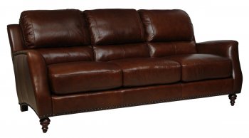 Brown Full Italian Leather Classic 4Pc Sofa Set w/Wooden Legs [LKS-Bradford]