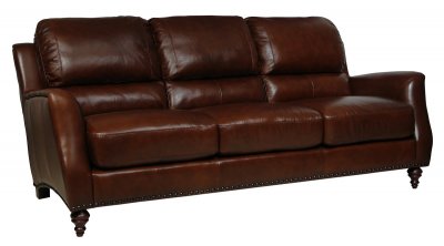 Brown Full Italian Leather Classic 4Pc Sofa Set w/Wooden Legs