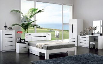 B25A Bedroom in White & Black High Gloss by Pantek w/Options [PKBS-B25A]