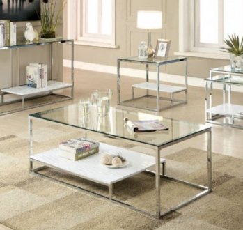 Vendi 3Pc Coffee & End Table Set CM4231WH in Chrome & White