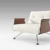 White Leatherette Modern Club Chair w/Walnut Arms