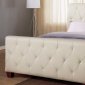 Taupe Tufted Leather Modern Bed w/Block Wooden Legs