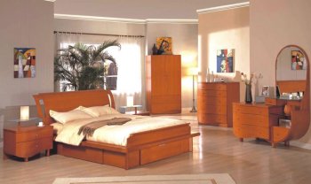 Cherry Finish Contemporary Bedroom Set With Platform Bed [EFBS-G018]