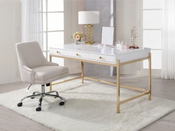 Ottey Desk 92695 White High Gloss & Gold by Acme w/Options [AMOD-92695 Ottey]