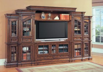 Antique Style Pecan Finish Classic Napoli Entertainment Wall Uni [PHWU-NAPOLI 163]