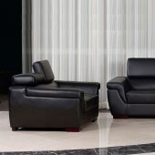 Black Full Italian Leather Modern Sofa w/Adjustable Headrests