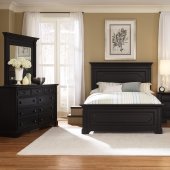 Black Rubbed Finish Transitional Panel Bed w/Optional Case Goods