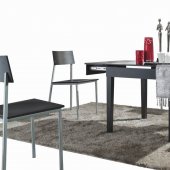 Black Glass Top & Walnut Base Modern Expandable Dining Table