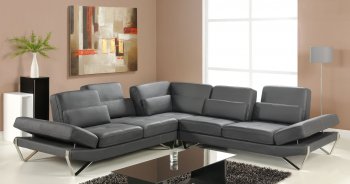 Bianca Sectional Sofa in Grey Leather by At Home USA [AHUSS-Bianca Grey]