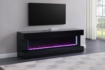 Vallerie TV Stand 710022 in Black by Coaster w/Visual Flame Box [CRTV-710022 Vallerie]