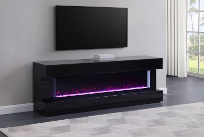 Vallerie TV Stand 710022 in Black by Coaster w/Visual Flame Box