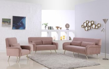 Clarissa Sofa 607 in Pink Velvet Fabric by Meridian w/Options [MRS-607 Clarissa Pink]