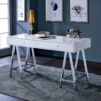 Liv Modern Office Desk CM-DK6133 in Glossy White & Chrome [FAOD-CM-DK6133WH-Liv]