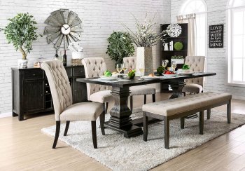 Nerissa Dining Table CM3840T in Antique Black w/Options [FADS-CM3840T-Nerissa Beige]