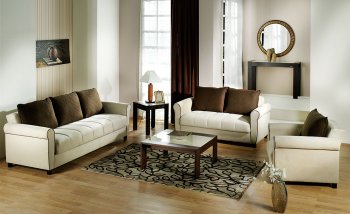 Beige Fabric Elegant Living Room w/Sleeper Couch and Storage [MNSB-Bali-Beige]