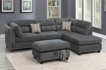 F6417 Sectional Sofa w/Ottoman in Slate Fabric by Poundex [PXSS-F6417]